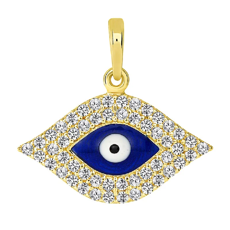 14k Yellow Gold CZ Elegant Evil Eye Protection Pendant