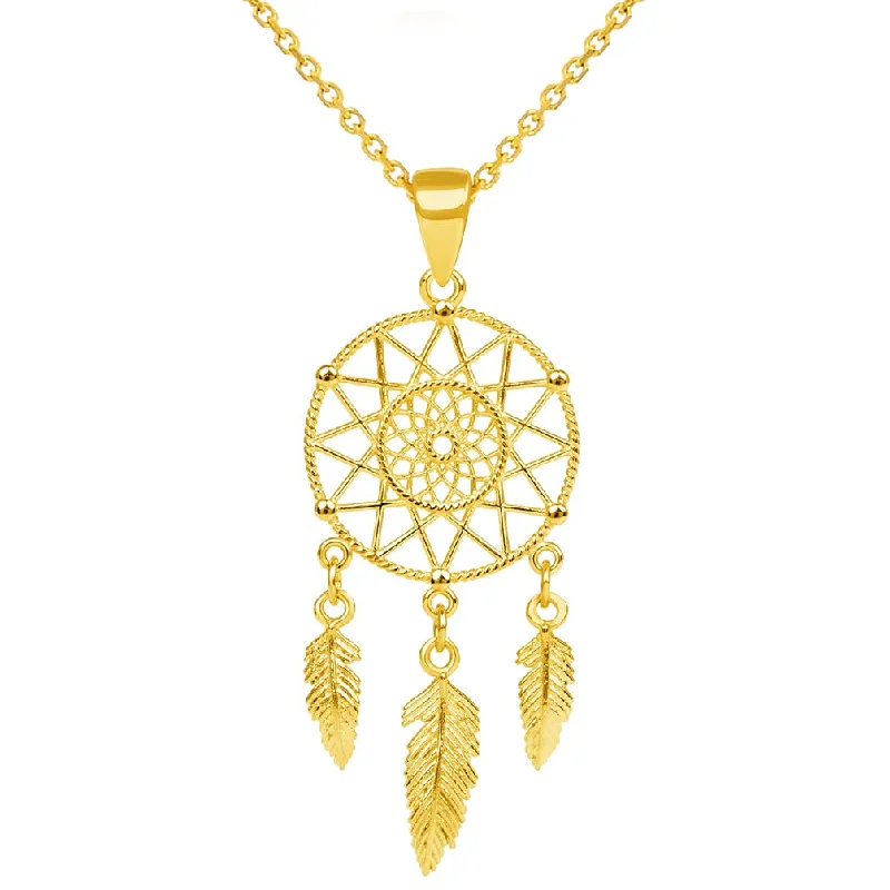 14k Yellow Gold Dainty Dreamcatcher Pendant Necklace