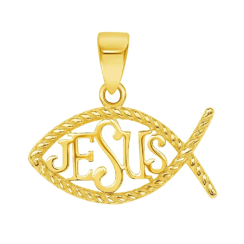 14k Yellow Gold Ichthus Jesus Christian Fish Symbol Pendant