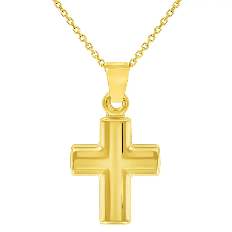 14k Yellow Gold Polished Simple Mini Religious Cross Charm Pendant Necklace