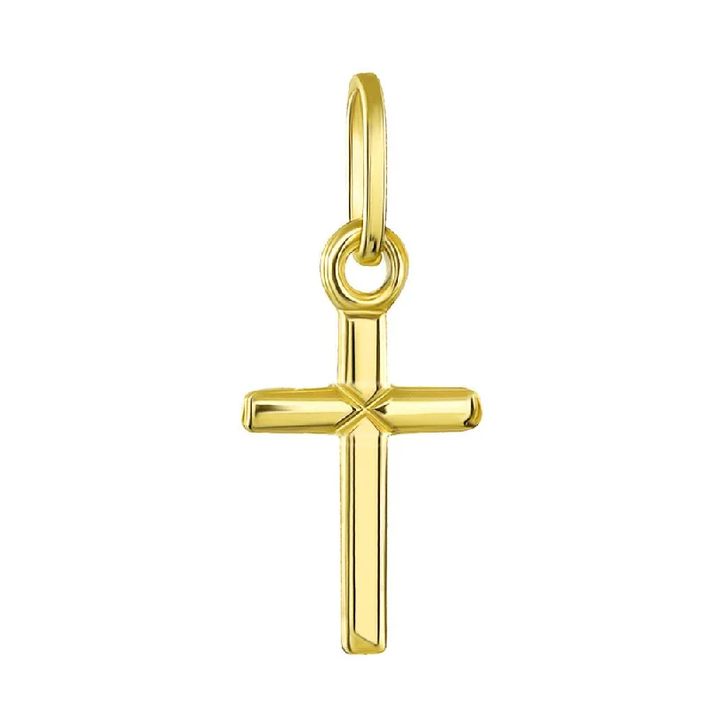 14K Yellow Gold Simple Small Cross Charm Pendant