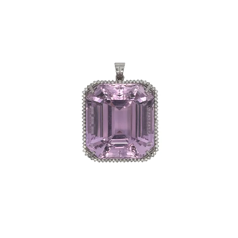 1980s 18KT White Gold Kunzite & Diamond Pendant