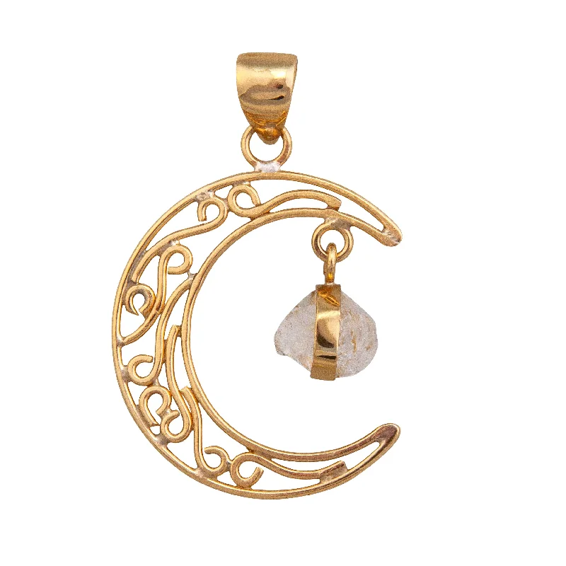 Alchemia Herkimer Diamond Crescent Cutout Moon Pendant