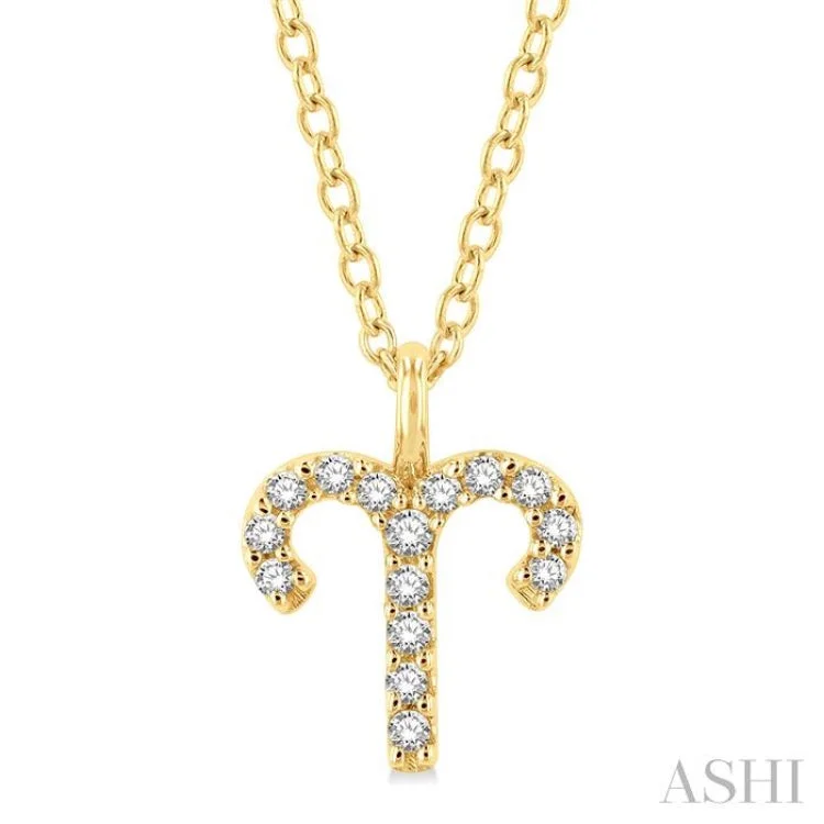 1/10 Ctw Aries Round Cut Diamond Zodiac Pendant With Chain in 10K Yellow Gold