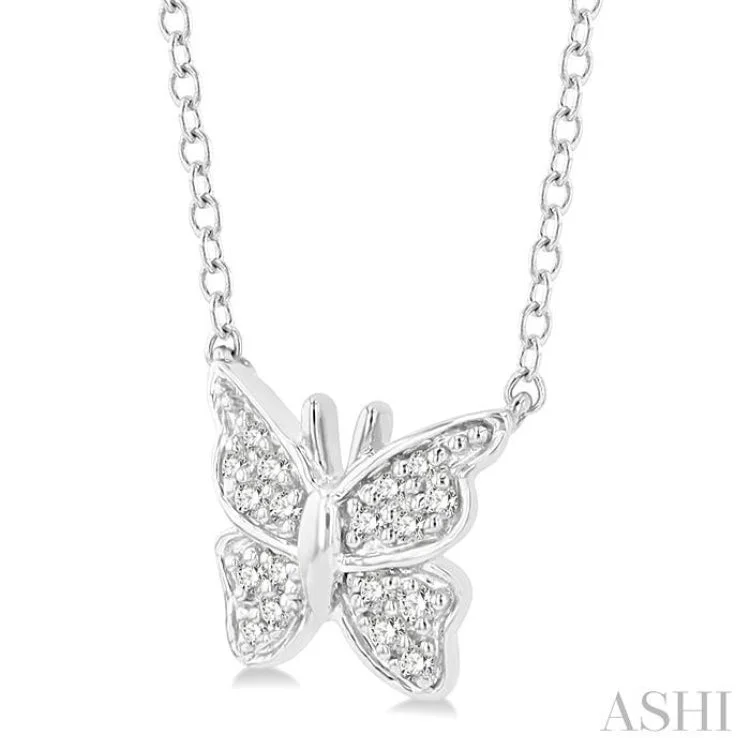 1/20 Ctw Butterfly Petite Round Cut Diamond Fashion Pendant With Chain in 10K White Gold