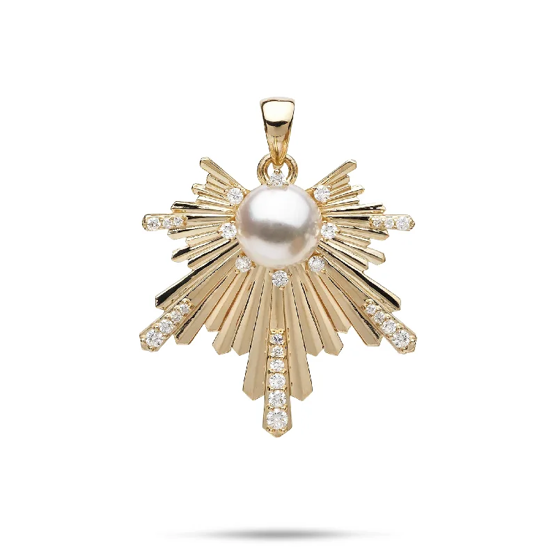 E Hoʻāla Akoya White Pearl Pendant in Gold with Diamonds - 27mm