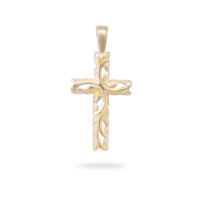 Hawaiian Heirloom Old English Scroll Cross Pendant in Gold - 30mm