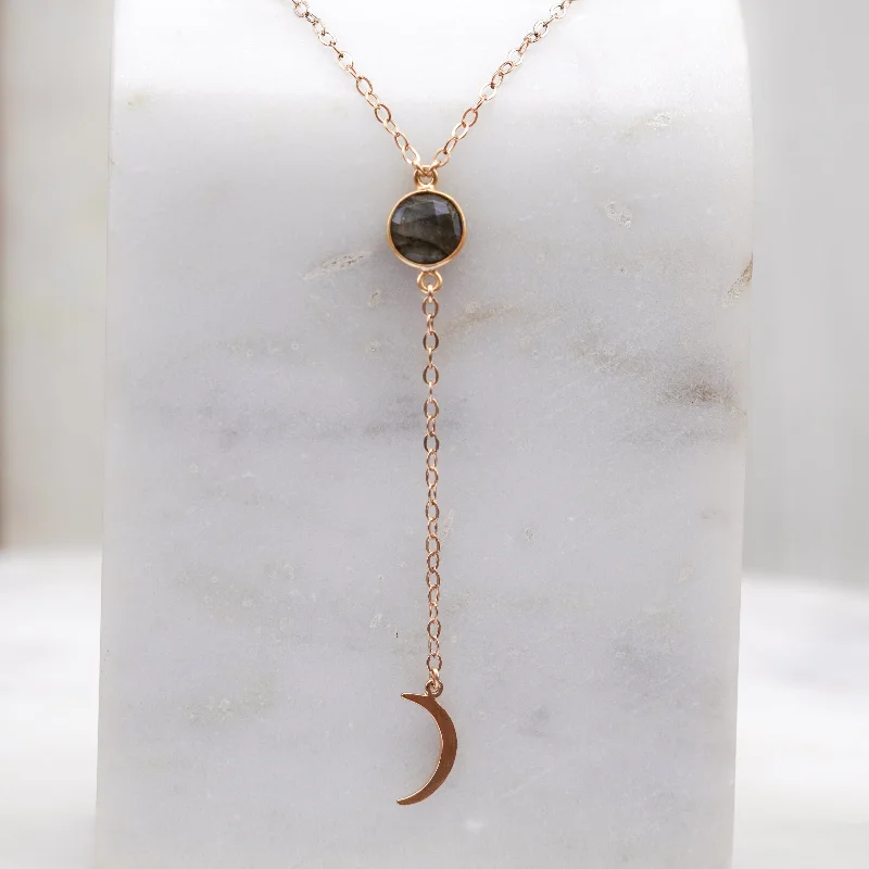 Labradorite Gem Drop with crescent moon