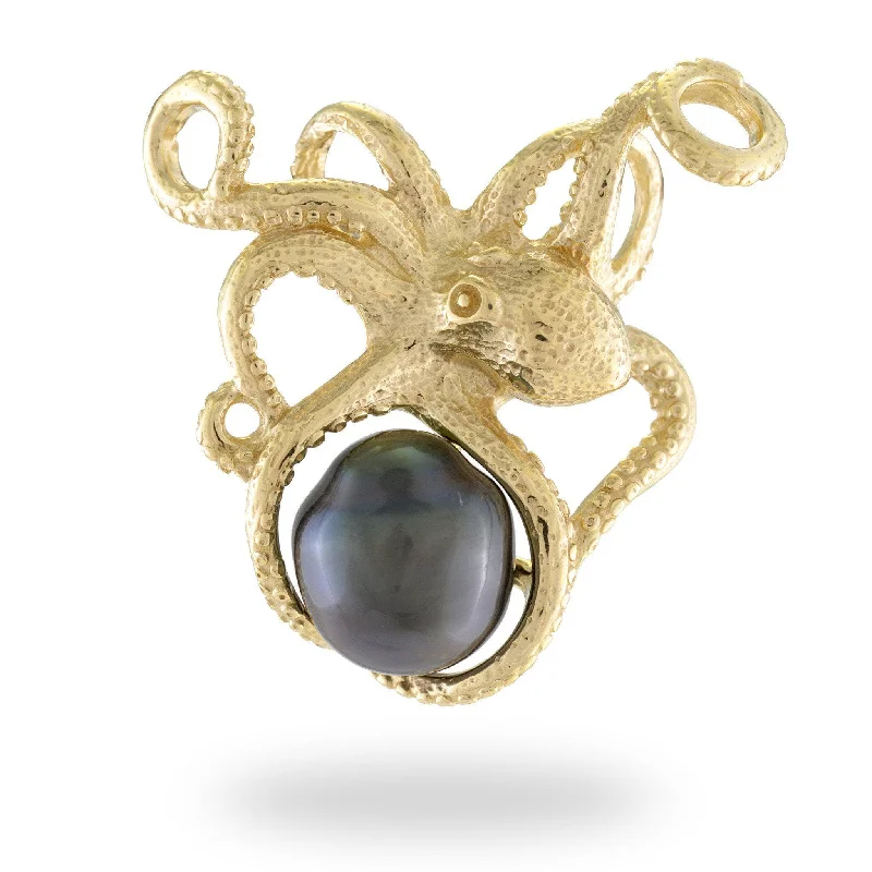 He'e (Octopus) Tahitian Black Pearl Pendant in Gold-10-11mm