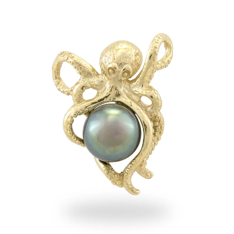 He'e (Octopus) Tahitian Black Pearl Pendant in Gold - 8-10mm