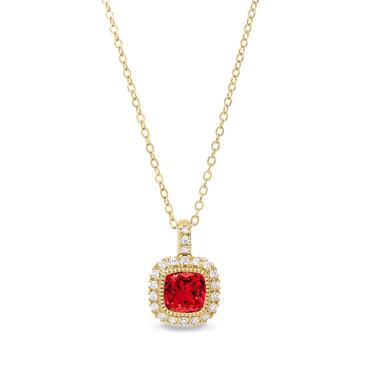 Gold Finish Sterling Silver Micropave Simulated Ruby Pendant with Simulated Diamonds on 18" Cable Chain