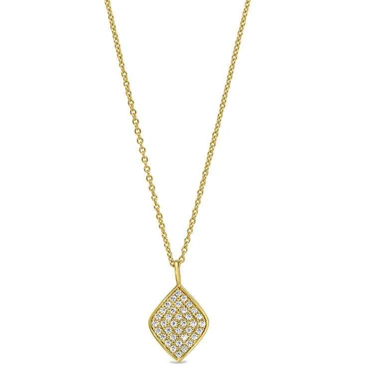 Gold Finish Sterling Silver Micropave Diamond Shaped Pendant with Simulated Diamonds on 16"-18" Adjustable Chain