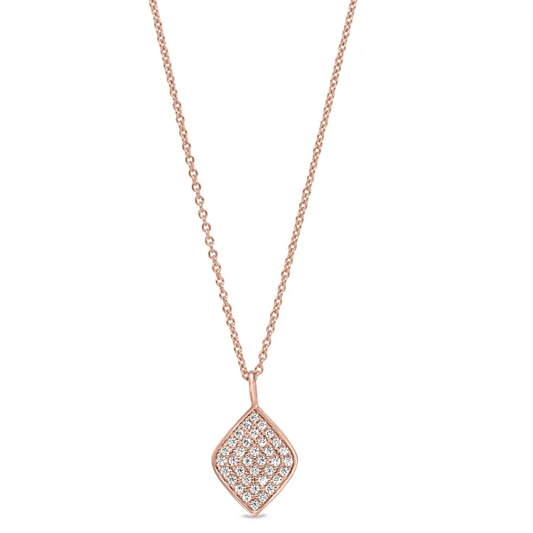 Rose Gold Finish Sterling Silver Micropave Diamond Shaped Pendant with Simulated Diamonds on 16"-18" Adjustable Chain