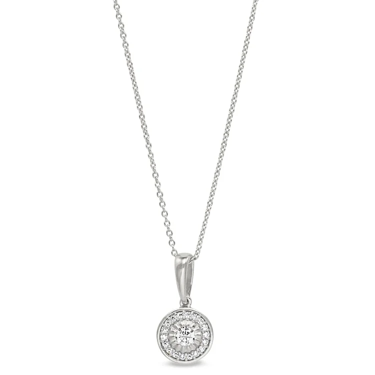 Platinum Finish Sterling Silver Micropave Halo Pendant with Simulated Diamonds on 16"-18" Adjustable Chain