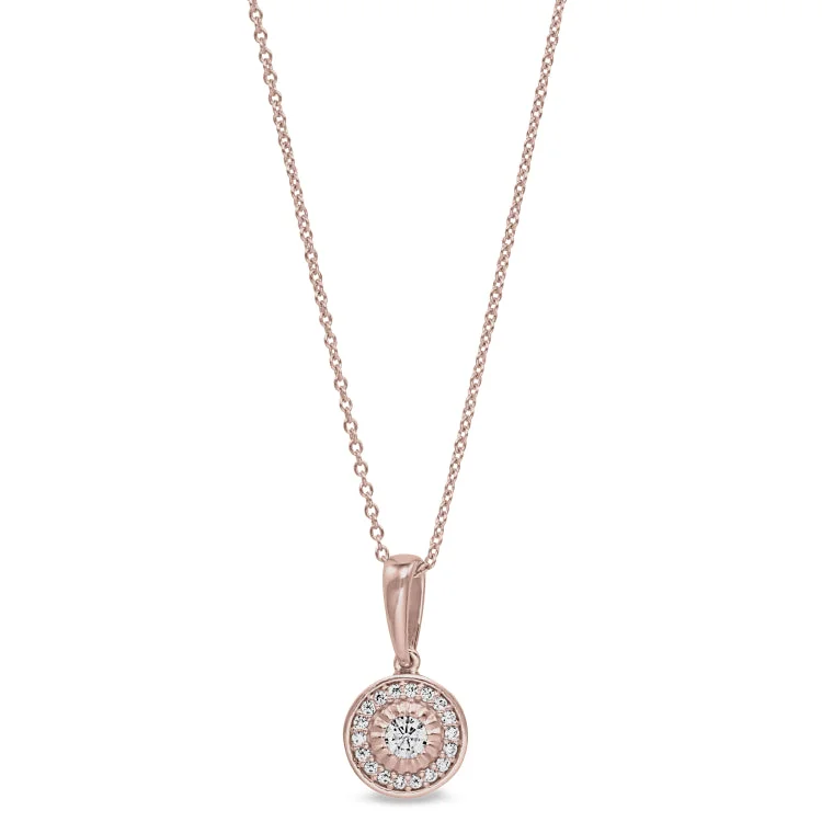 Rose Gold Finish Sterling Silver Micropave Halo Pendant with Simulated Diamonds on 16"-18" Adjustable Chain