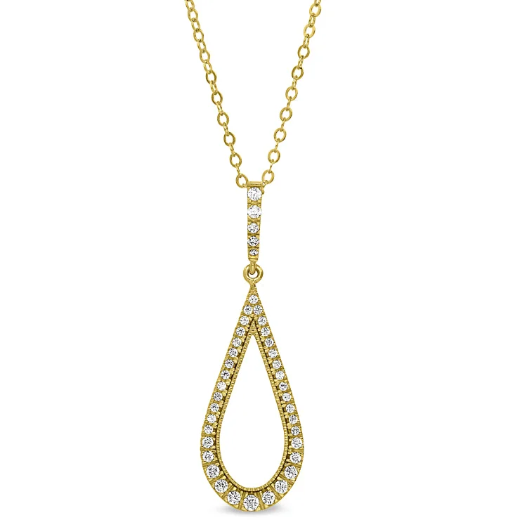 Gold Finish Sterling Silver Micropave Teardrop Pendant with Simulated Diamonds on 18" Chain