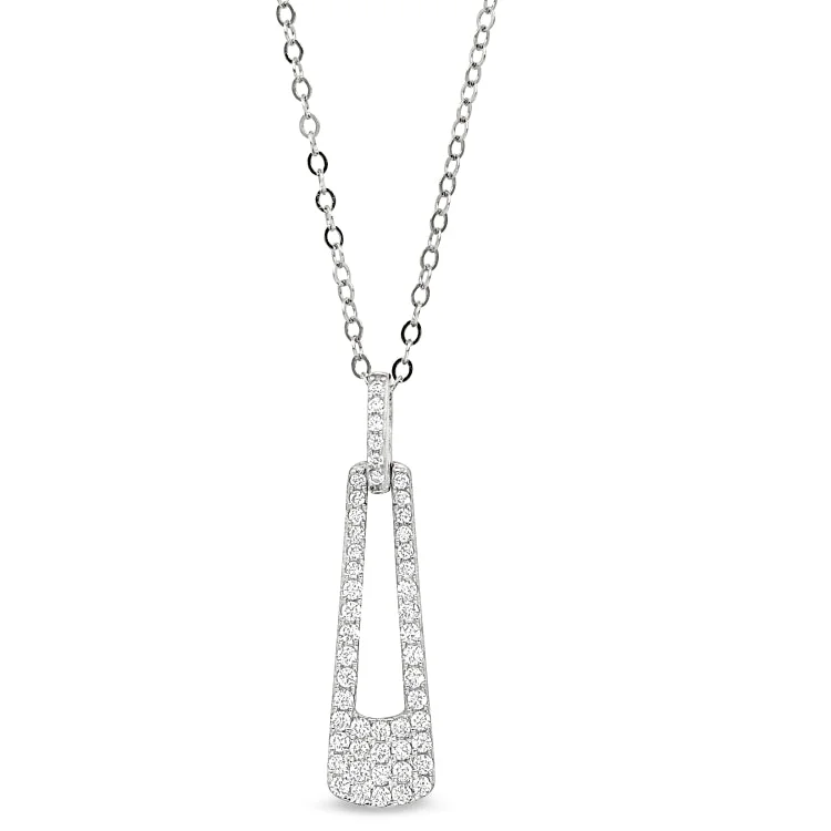 Platinum Finish Sterling Silver Micropave Door Knocker Pendant with Simulated Diamonds on 18" Chain