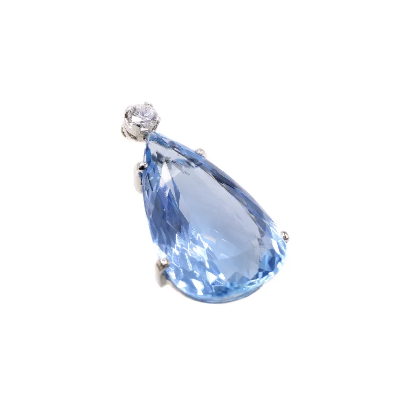 Post-1980s 18KT White Gold Aquamarine & Diamond Pendant