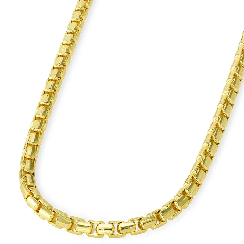 Semi-Solid 14k Yellow Gold 5mm Round Box Link Chain Necklace with Lobster Claw Clasp