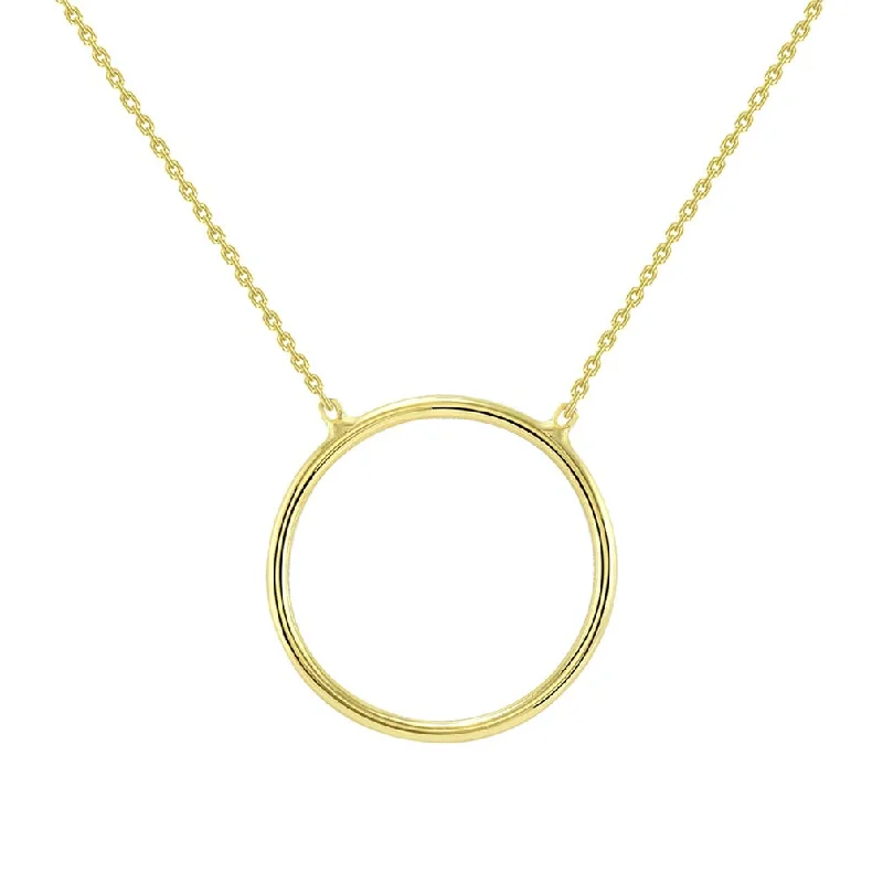 Solid 14k Yellow Gold Simple Circle of Life Necklace with Lobster Claw Clasp (16" to 18" Adjustable Chain)