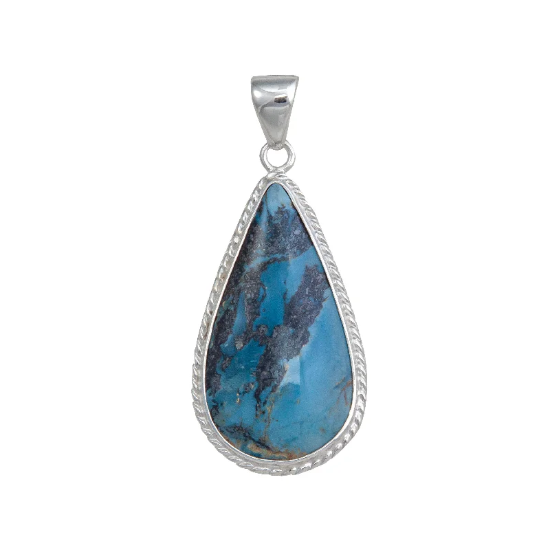 Sterling Silver Aztec Lapis Teardrop Rope Pendant