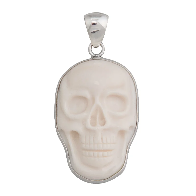 Sterling Silver Bone Skull Pendant - Large