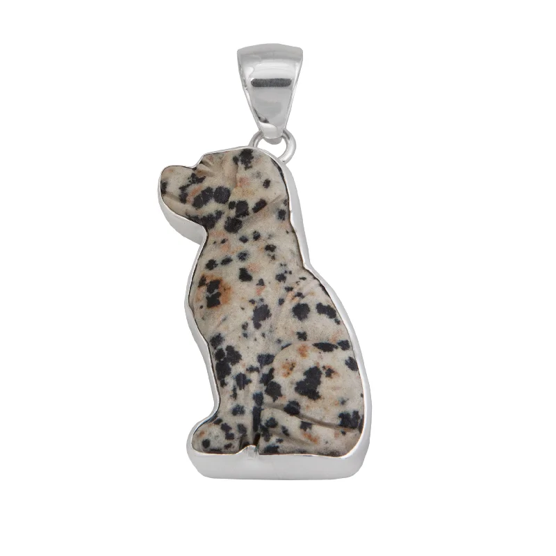 Sterling Silver Dalmatian Jasper Dog Pendant