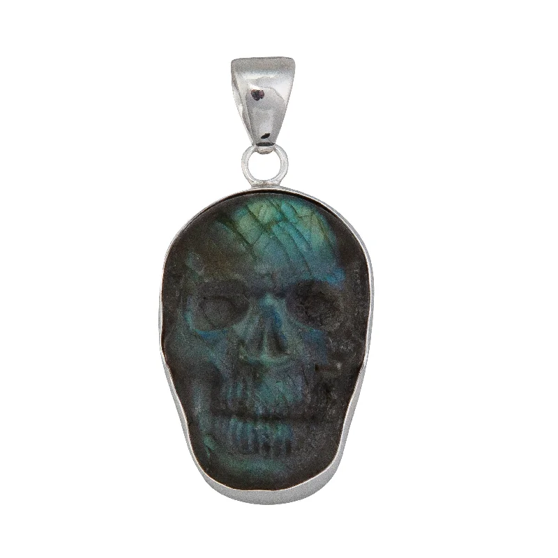 Sterling Silver Labradorite Skull Pendant - Medium