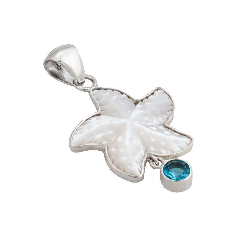 Sterling Silver Mother of Pearl Starfish and Blue Topaz Pendant