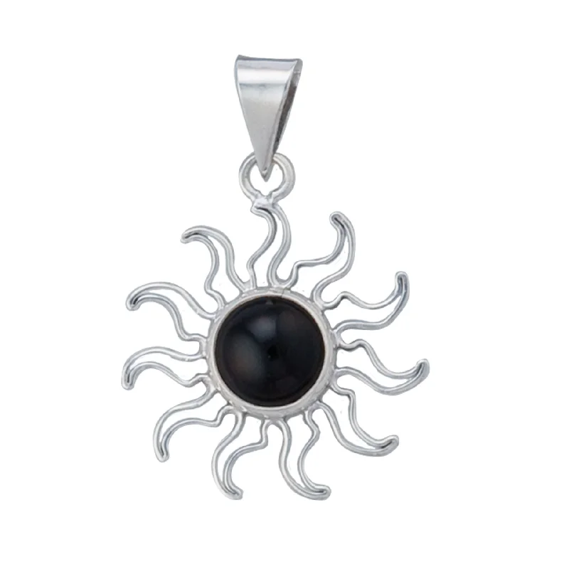 Sterling Silver Onyx Sun Pendant