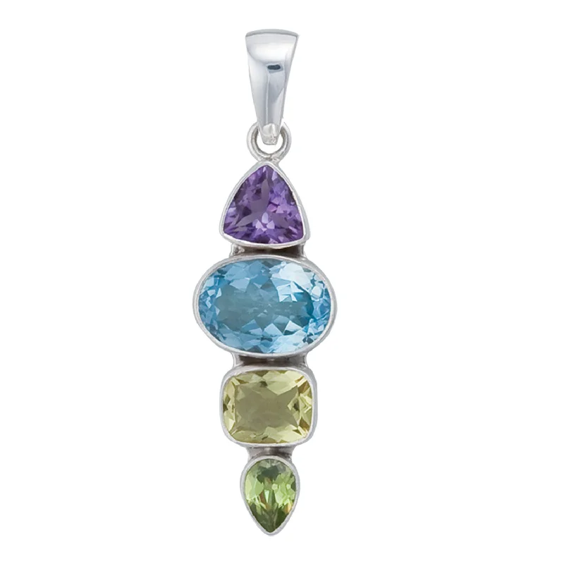 Sterling Silver Multi-Gemstone Pendant - Quadruple