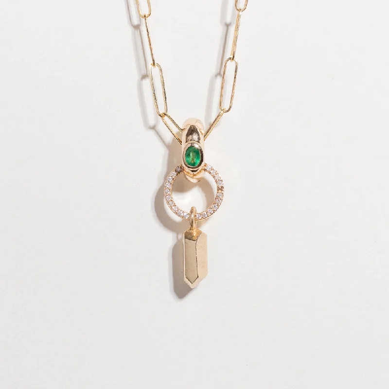 TOTEM EMERALD NECKLACE | 14K GOLD WITH EMERALD & DIAMONDS