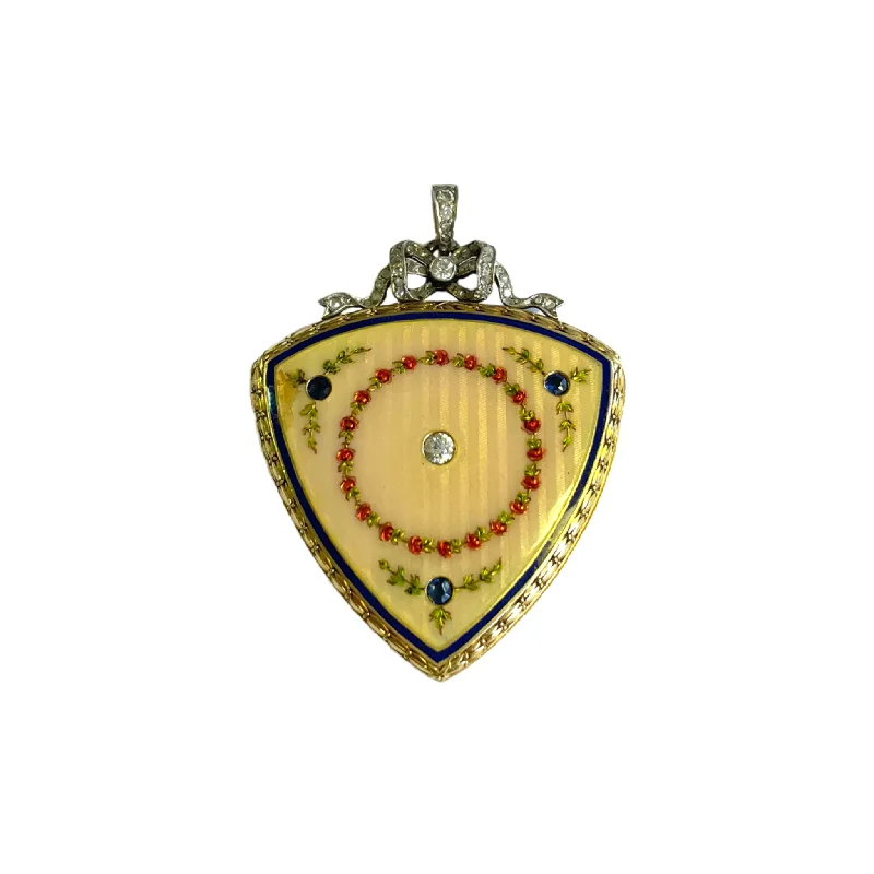 Victorian 18KT Yellow Gold Enamel, Diamond & Sapphire Locket