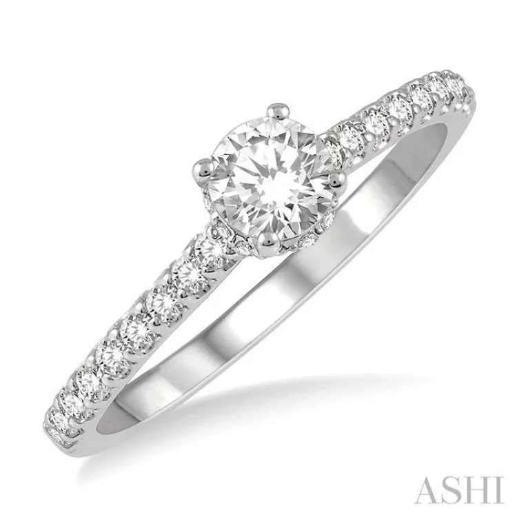 1/2 ctw Diamond Engagement Ring With 1/4 ctw Round Cut Diamond Center Stone in 14K White Gold