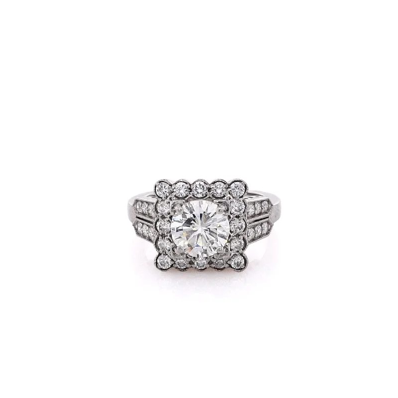 Estate Platinum Milgrain Diamond Engagement Ring