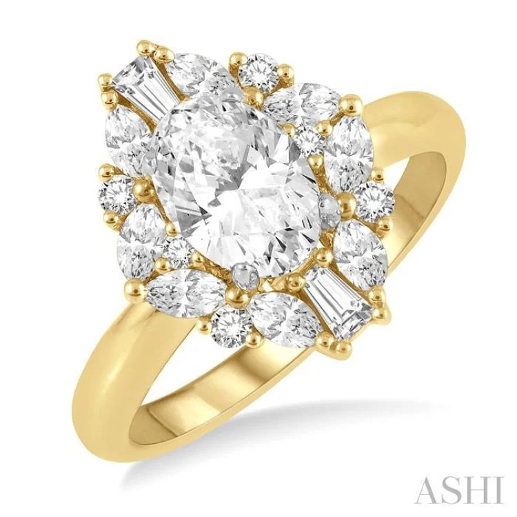 5/8 ctw Marquise Shape Oval and Round Cut Diamond Semi-Mount Engagement Ring in 14K Yellow and White Gold