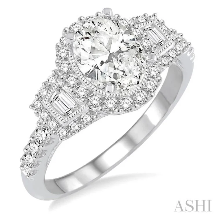 1 Ctw Diamond Semi-Mount Engagement Ring in 14K White Gold