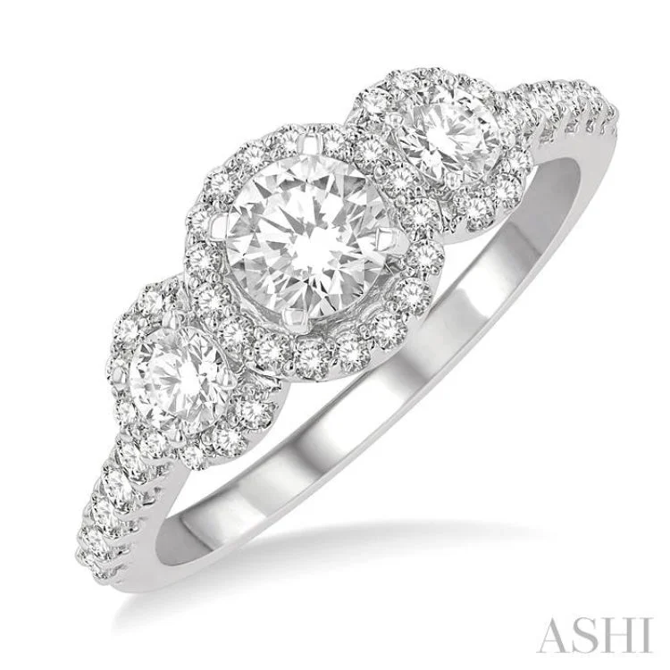 5/8 ctw Past, Present & Future Round Cut Diamond Semi Mount Engagement Ring in 14K White Gold