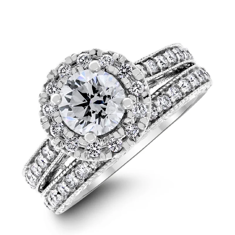 Rita Engagement Ring Bridal Set (1.06 ct Round GVS2 EGLUSA Diamond) in White Gold