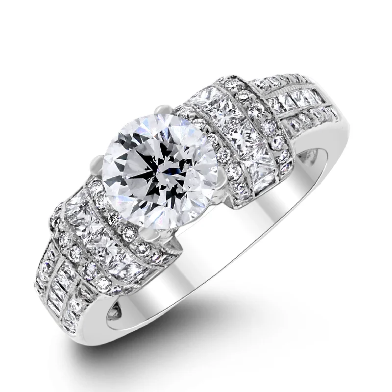 Francine Engagement Ring (1.00 ct Round GSI2 EGLUSA Diamond) in White Gold