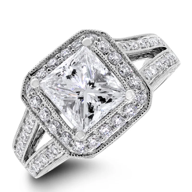 The Regal Engagement Ring (1.52 ct Princess GVS2 EGLUSA Diamond) in White Gold