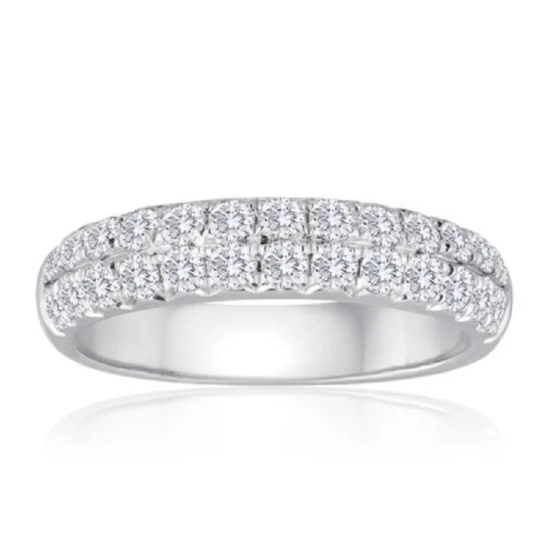 14k Round Diamond 2 Row French Pave Band