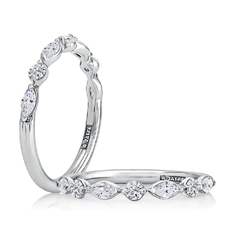 A. JAFFE Delicate Halfway Alternating Round and Marquise Diamond Wedding Band