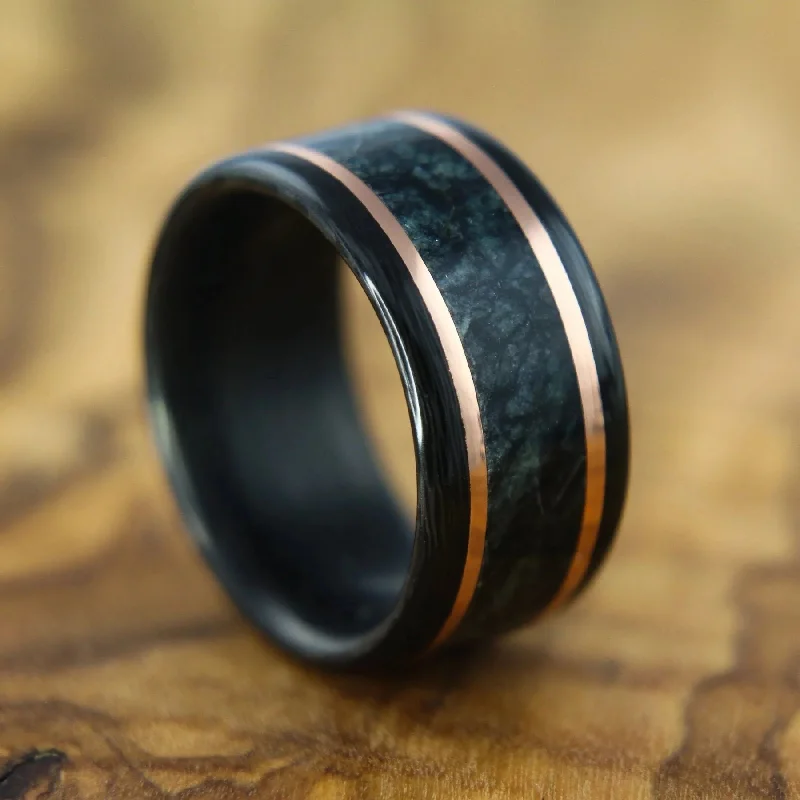 Carbon Fiber, Gold, and Marble Ring