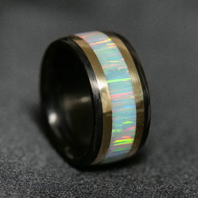 Carbon Fiber, Gold, and Opal Ring