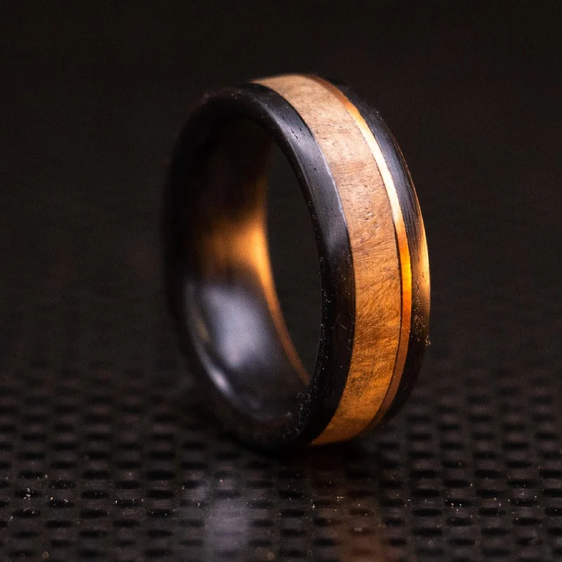 Carbon Fiber, Gold, and Wood Ring