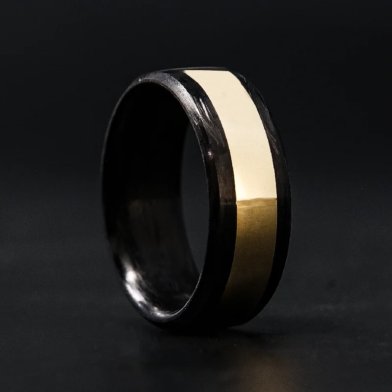 Forged Carbon Fiber Ring with Solid Gold Inlay