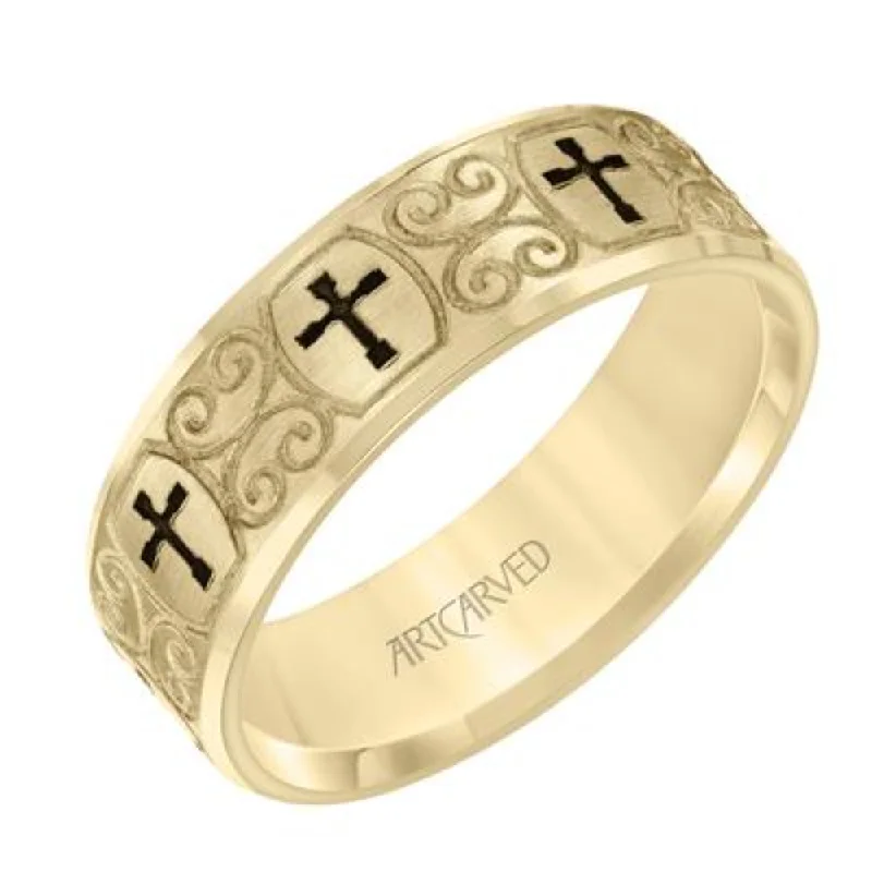 Men's 14k 7mm Engraved Cross & Scroll Wedding Band