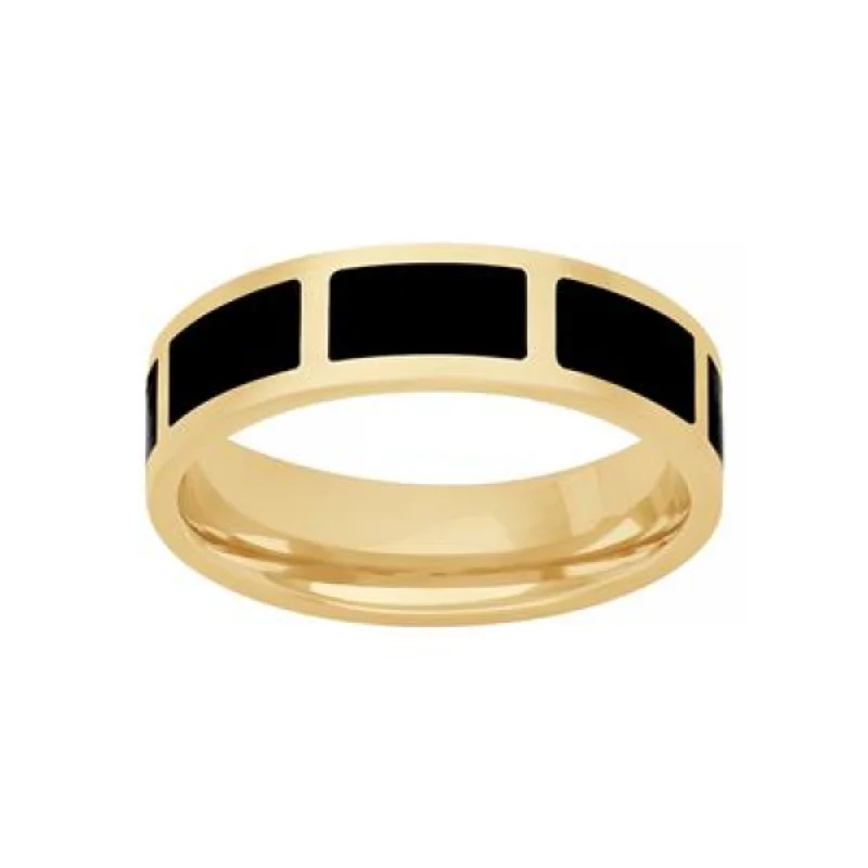 Mens 14k Ceramic and Gold Base Carved Band