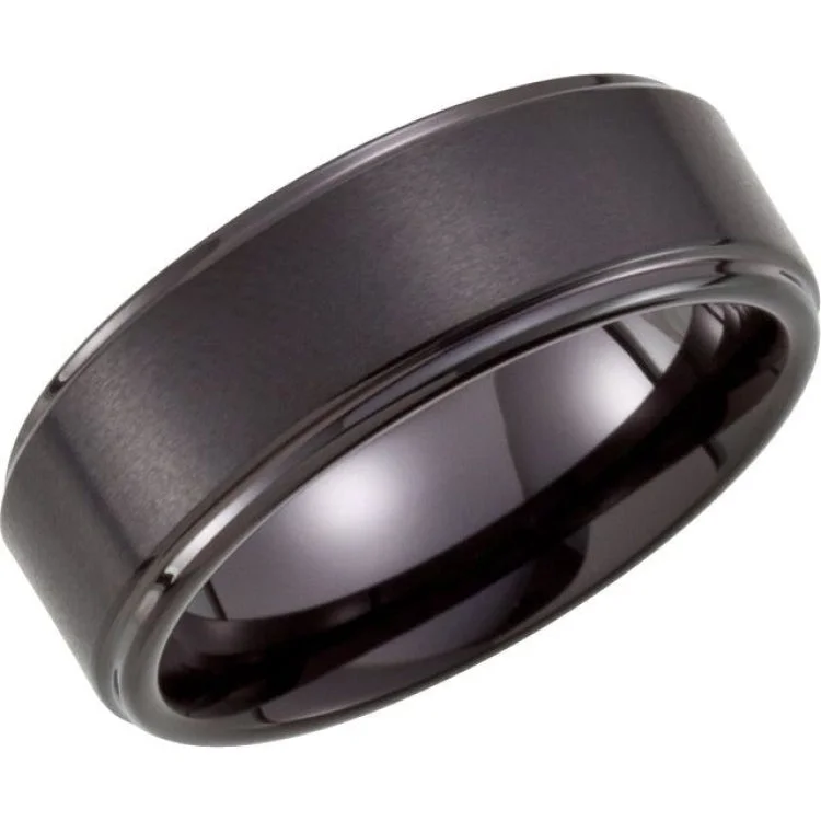 Black PVD Tungsten 8 mm Ridged Band Size 8